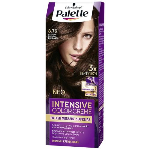 Schwarzkopf Palette Intensive Hair Color Creme Kit Μόνιμη Κρέμα Βαφή Μαλλιών για Έντονο Χρώμα Μεγάλης Διάρκειας & Περιποίηση 1 Τεμάχιο - 3.76 Καστανό Σκούρο Σοκολατί